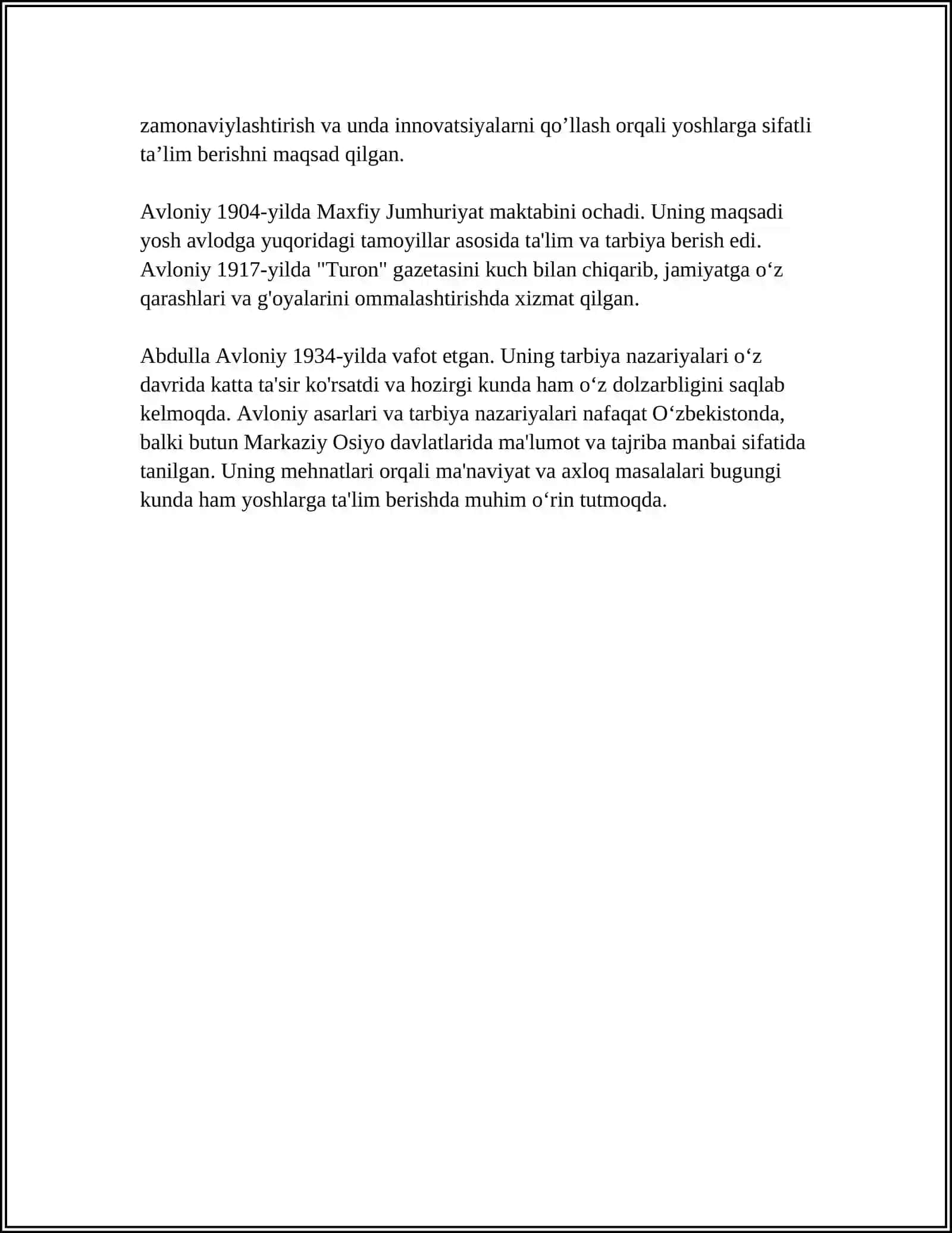 Abdulla Avloniyning tarbiya nazariyalari 4