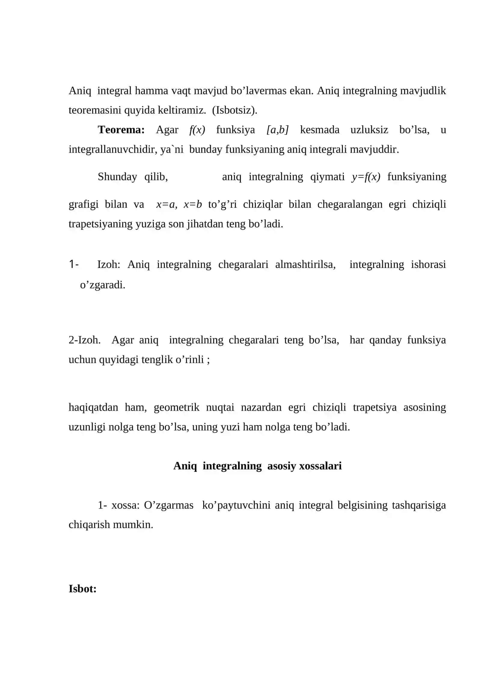 Aniq Integralning Ta'rifi va Uning Geometrik Ma'nosi 4