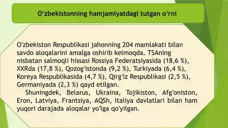 Taqdimot. Oʻzbekiston Respublikasining tashqi savdo aylanmasi. 4