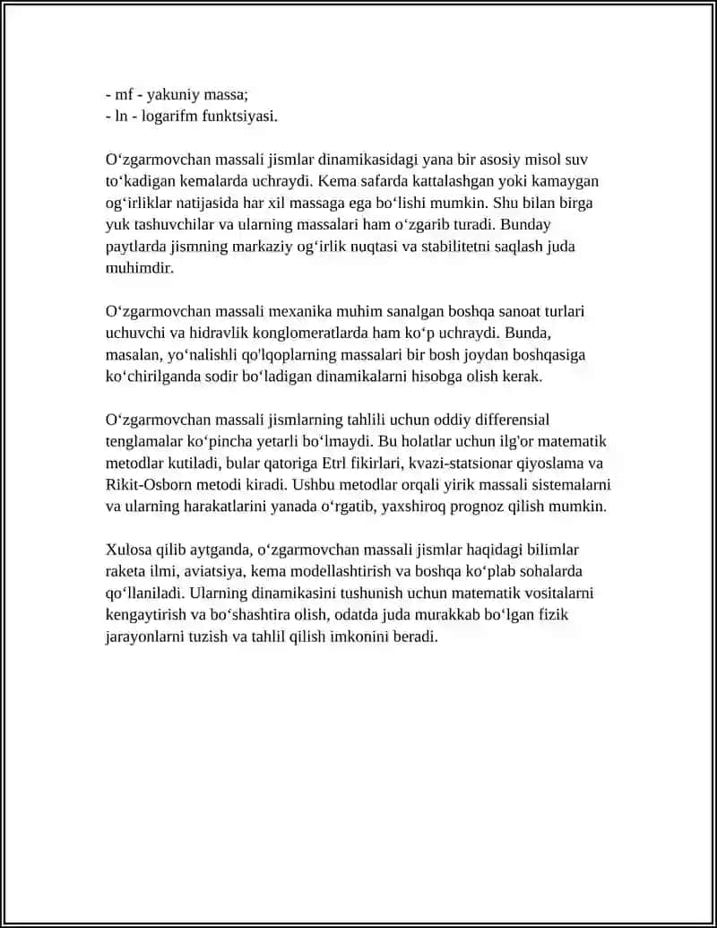 O'ZGARUVCHAN MASSALI JISMNING HARAKATI 4
