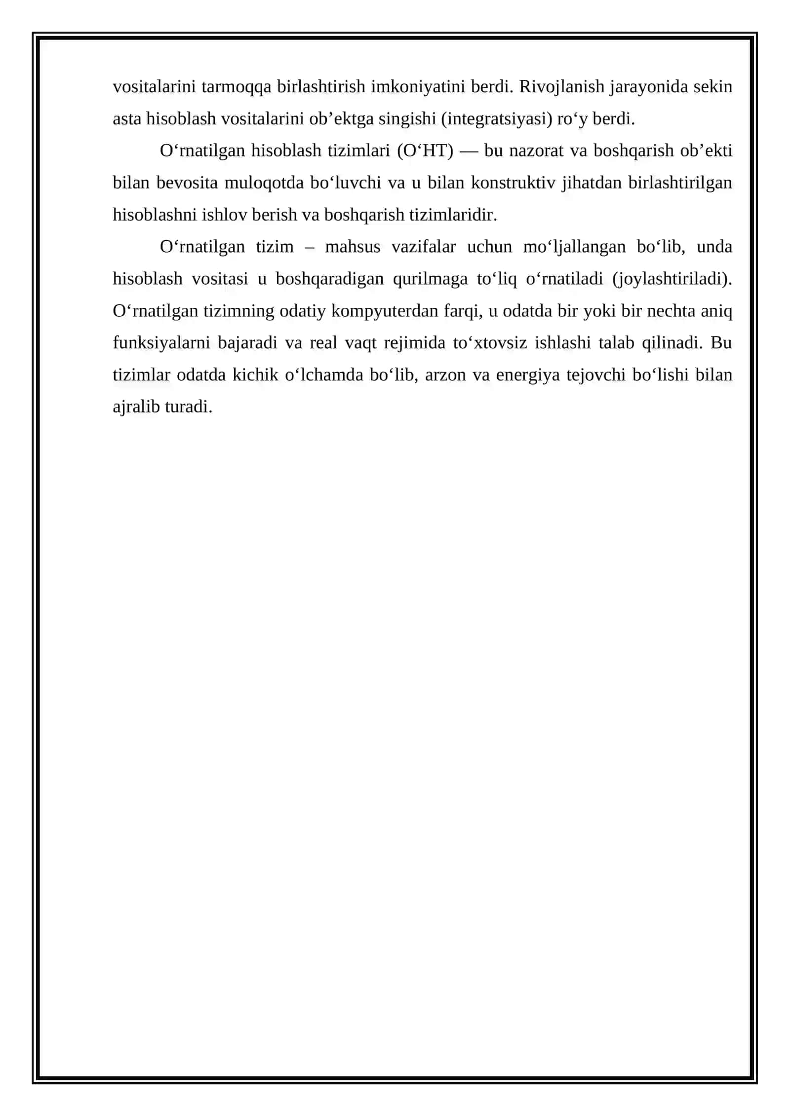 O‘rnatilgan dasturiy vositalar va dasturlash tillari sharhi. Mustaqil ish 4