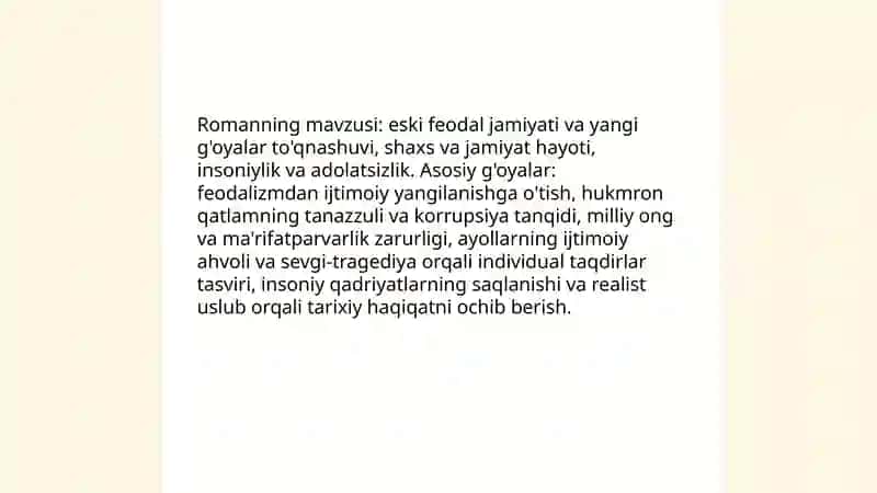 Oʻtkan kunlar romani tahlili 4