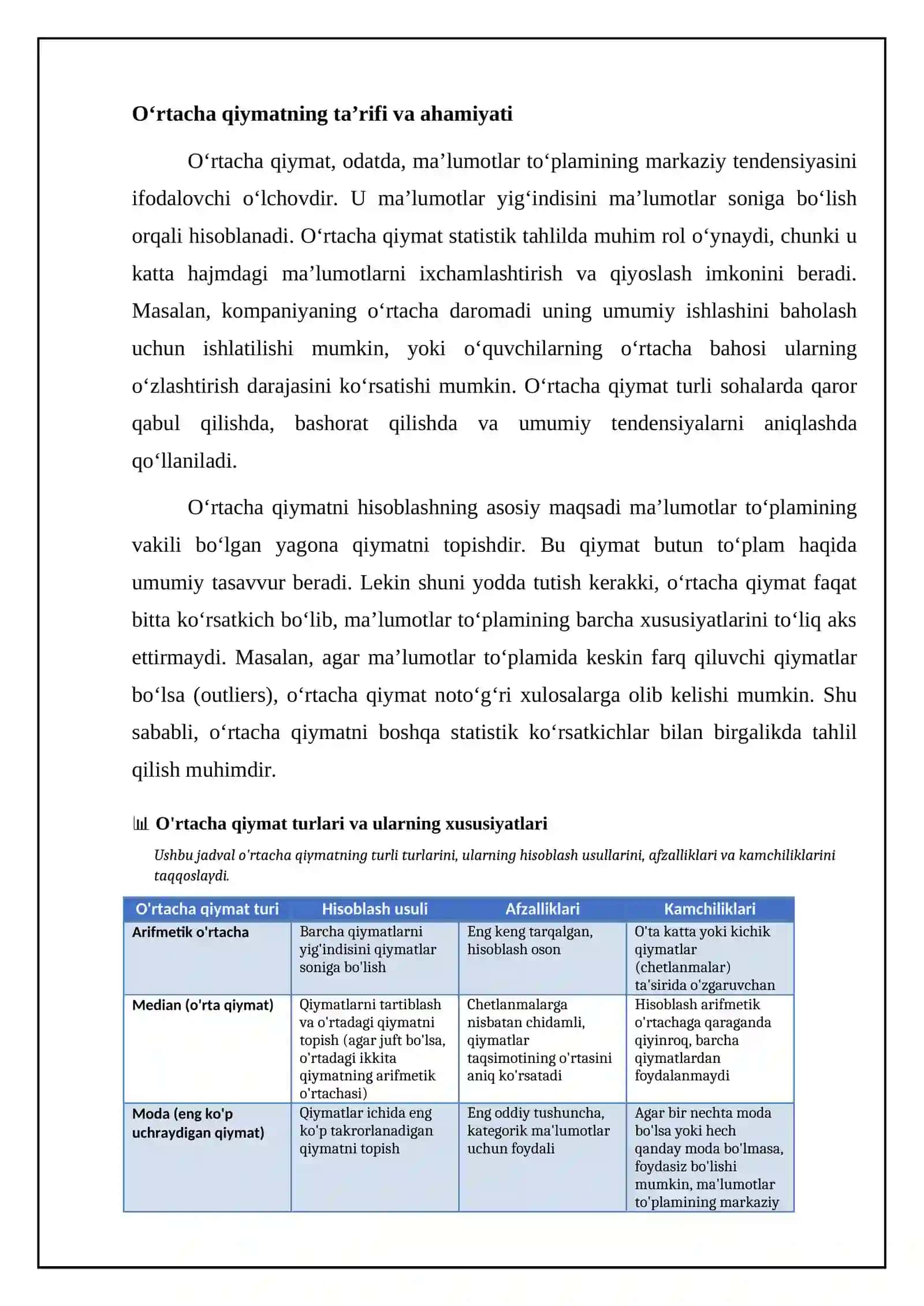 Oʻrtacha qiymatni hisoblash va talqin qilish 4