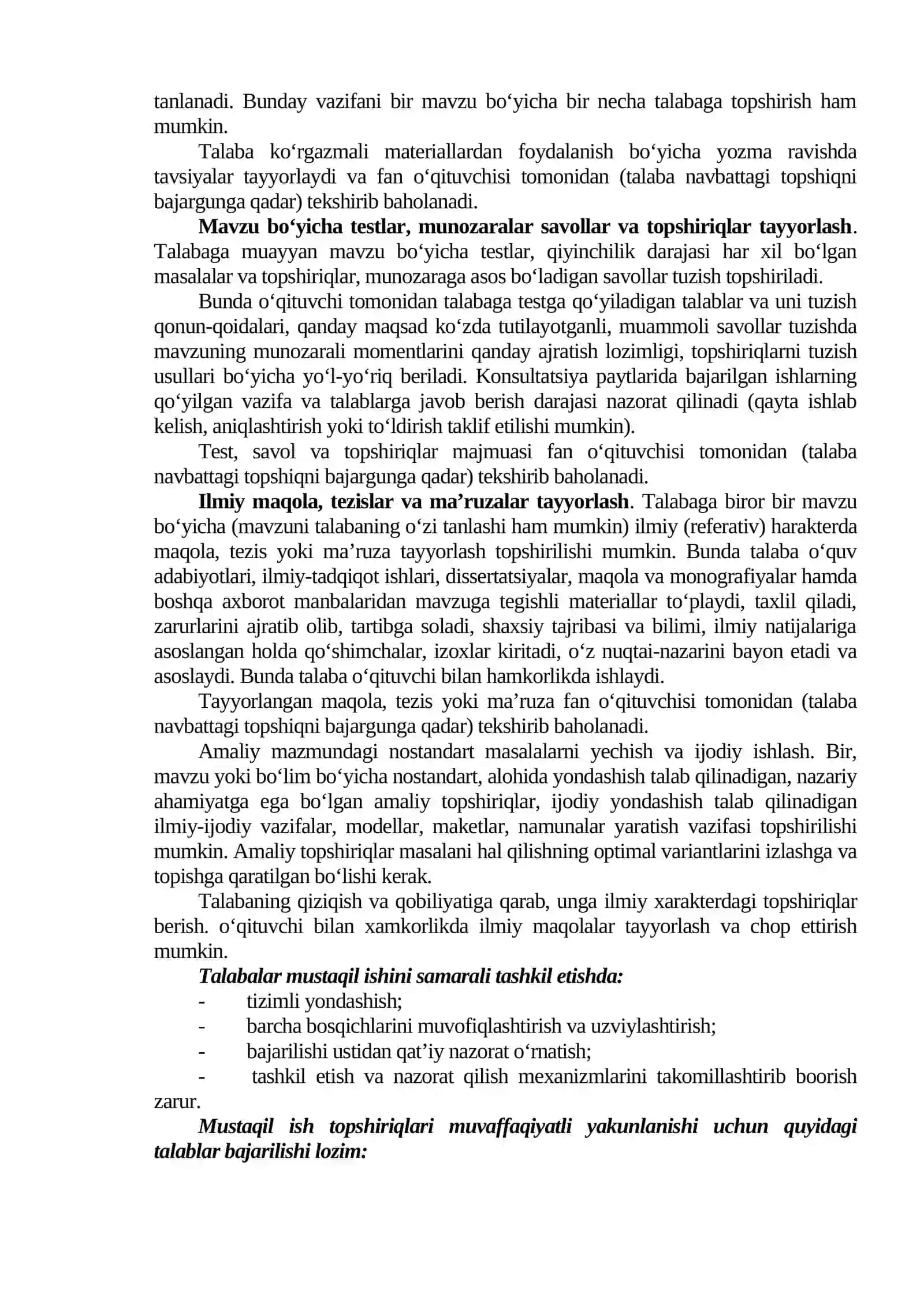 MUSTAQIL TA’LIM, UNING TURLARI VA BAJARILISHI 4