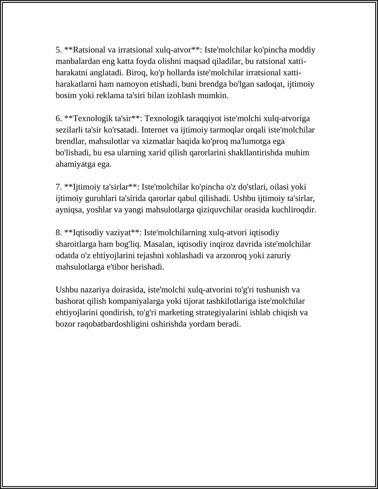 ISTE'MOLCHINING BOZORDAGI XATTI-HARAKATI VA UNING TANLOVI NAZARIYASI 4