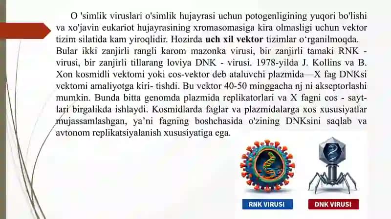 Vektorlar orqali genni hujayraga kiritish texnologoyasi 4