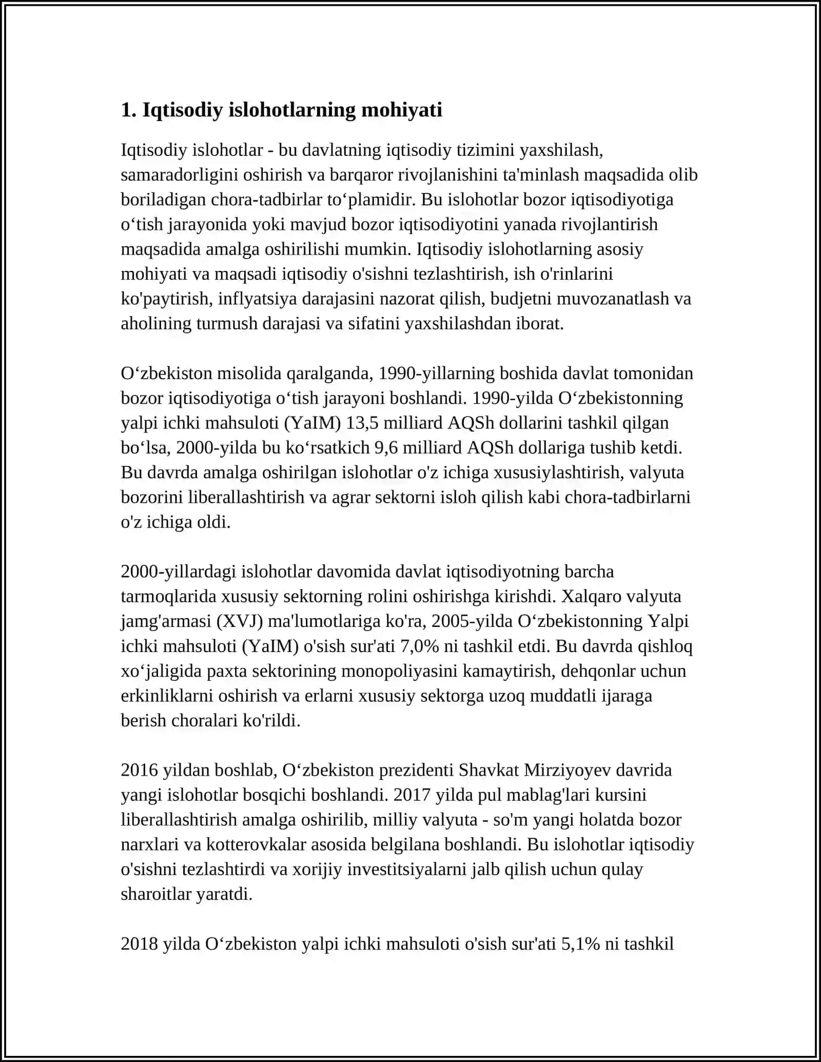 IQTISODIY ISLOHOTLAR, XUSUSIY MULKCHILIKNING SHAKLLANISHI. O‘ZBEKISTONDA BOZOR MUNOSABATL ARINING RIVOJLANISHI 4