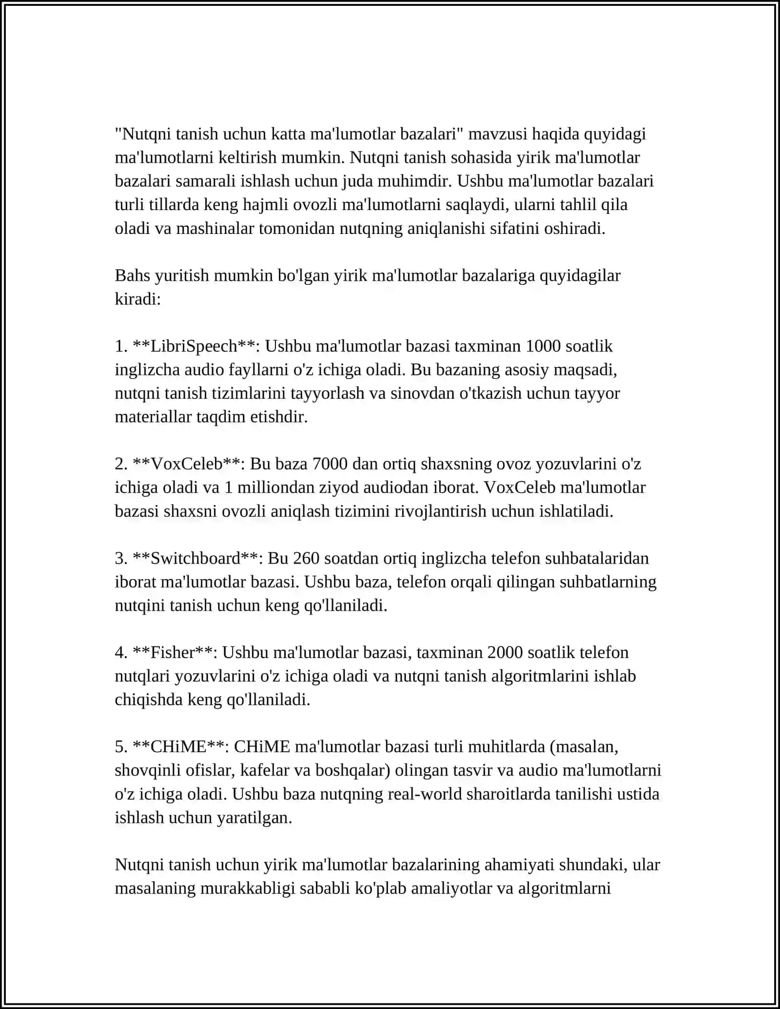 Fonetik ma'lumotlar bazalari va LibriSpeech 4