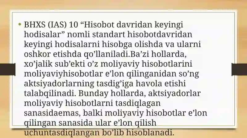 BHXS (IAS) 10 “Hisobot davridan keyingi hodisalar” standarti 4