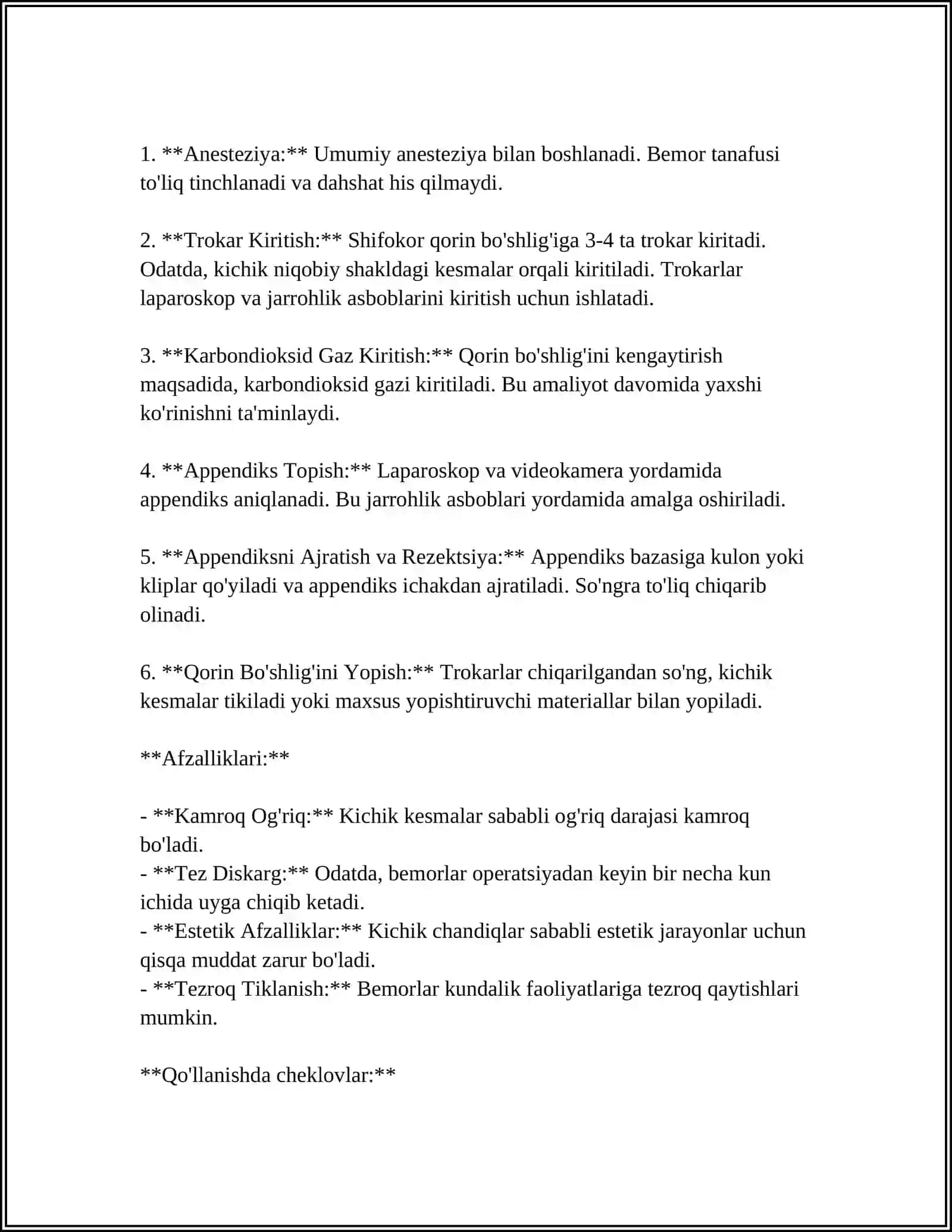 Laparoskopik appendektomiya: Indikatsiya va Texnika 4