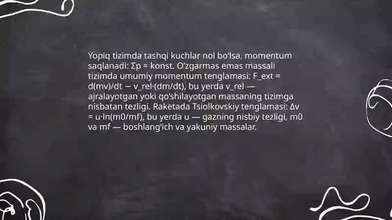 O'zgaruvchan massali jismning harakati 4