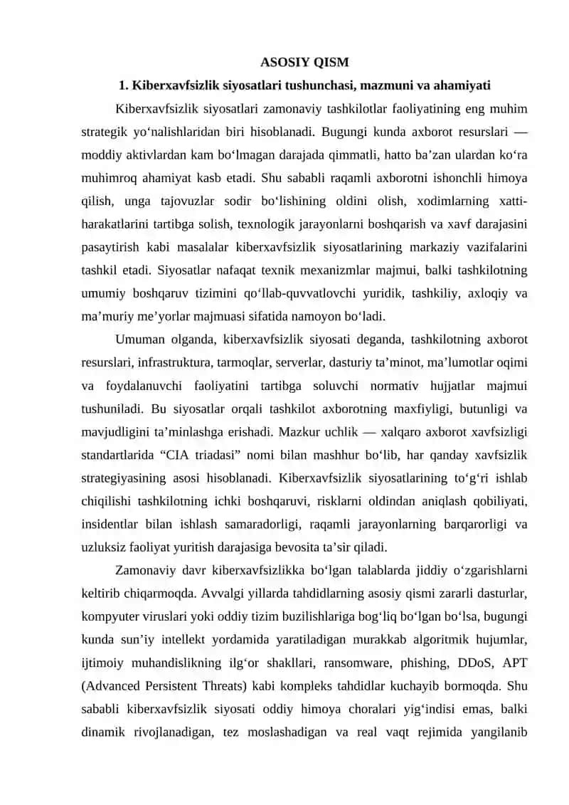 Kiberxavfsizlik siyosatlari tarkibiy elementlari va joriy etish mexanizmlari 4