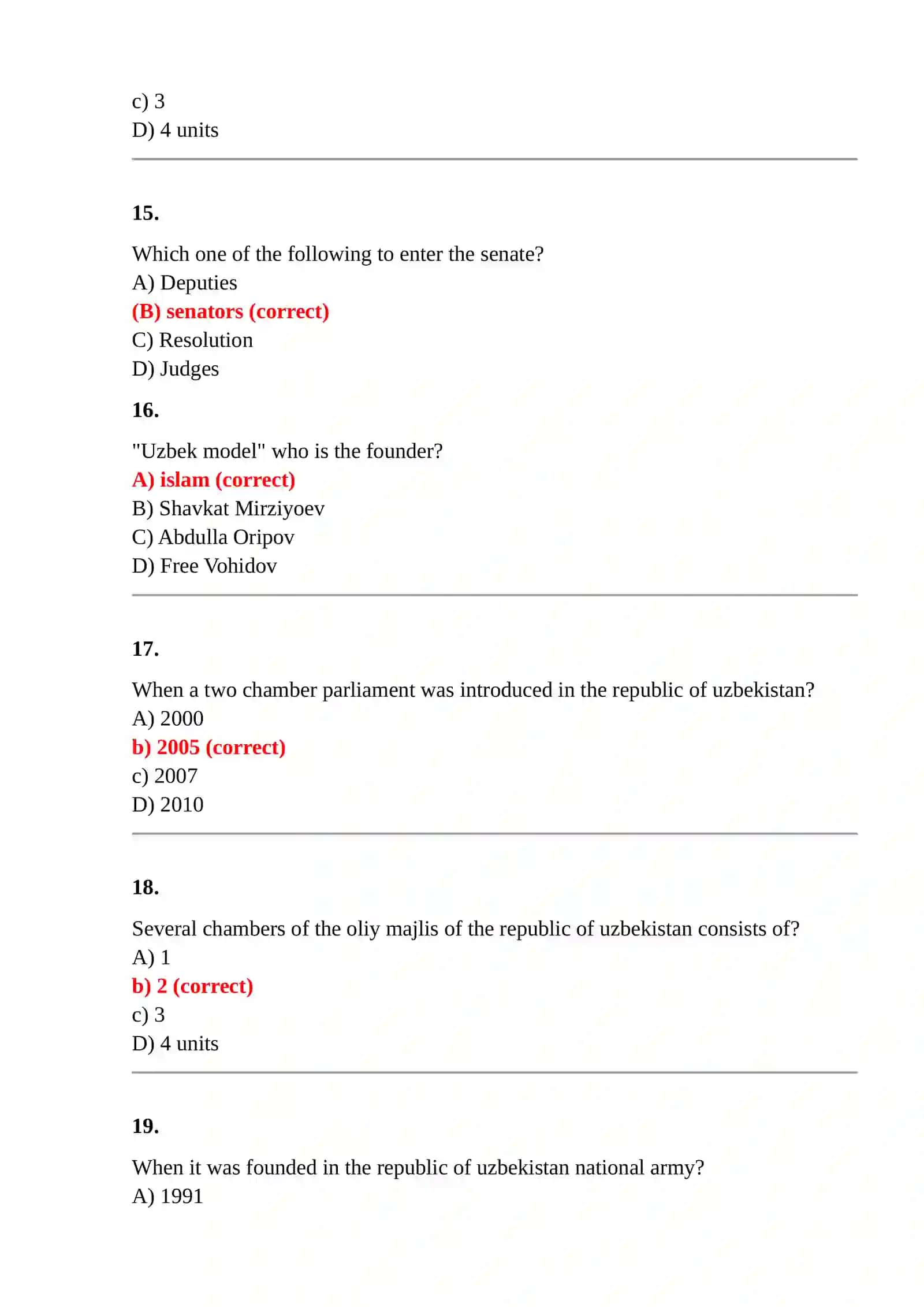 Test of knowledge of the history of Uzbekistan (250 tests) 4