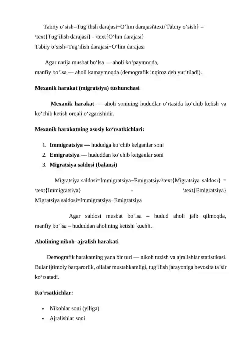 Aholining harakat ko’rsatgichlari statistikasi 4