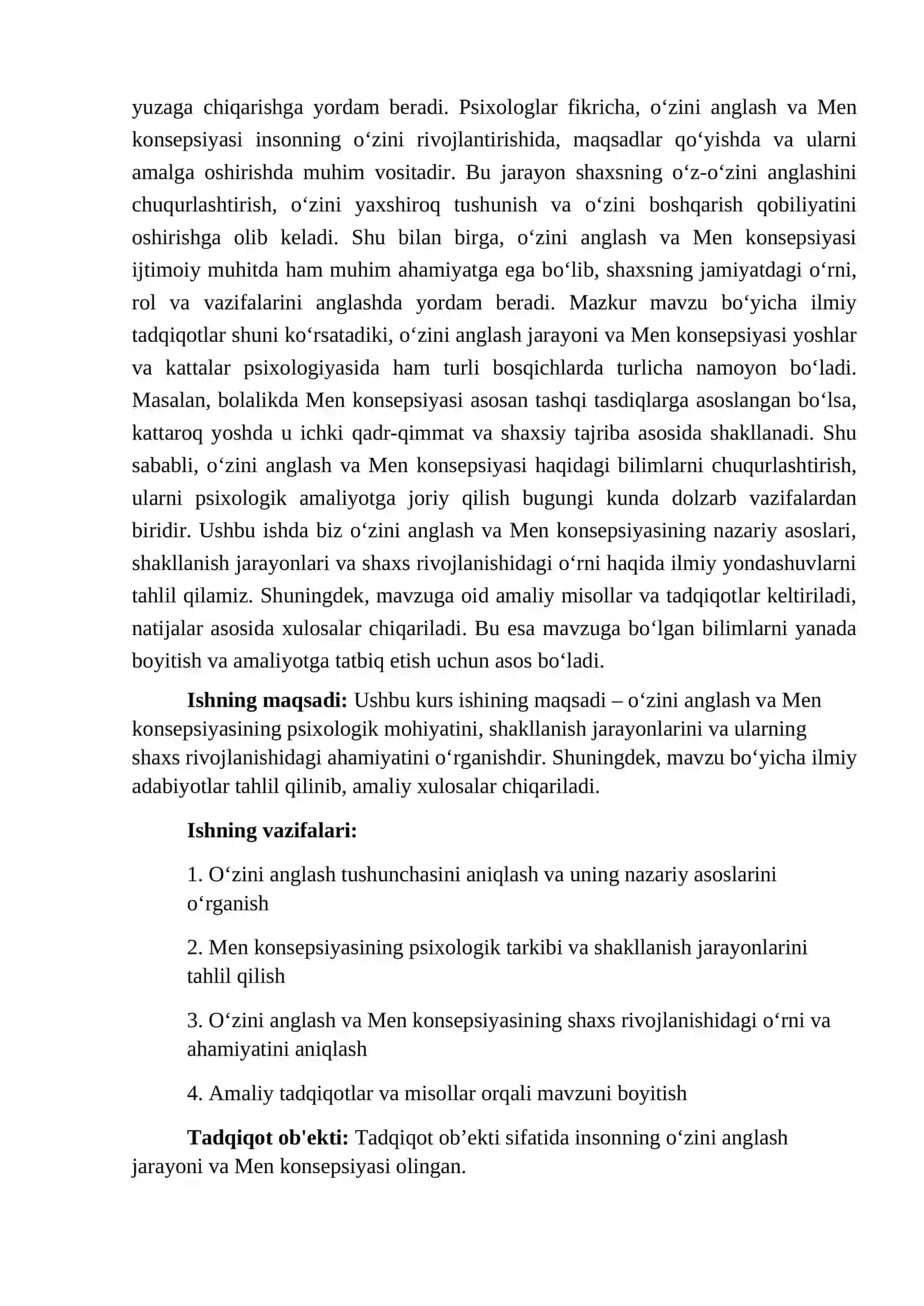 "Oʻz oʻzini anglash va Men konsepsiyasi" 4