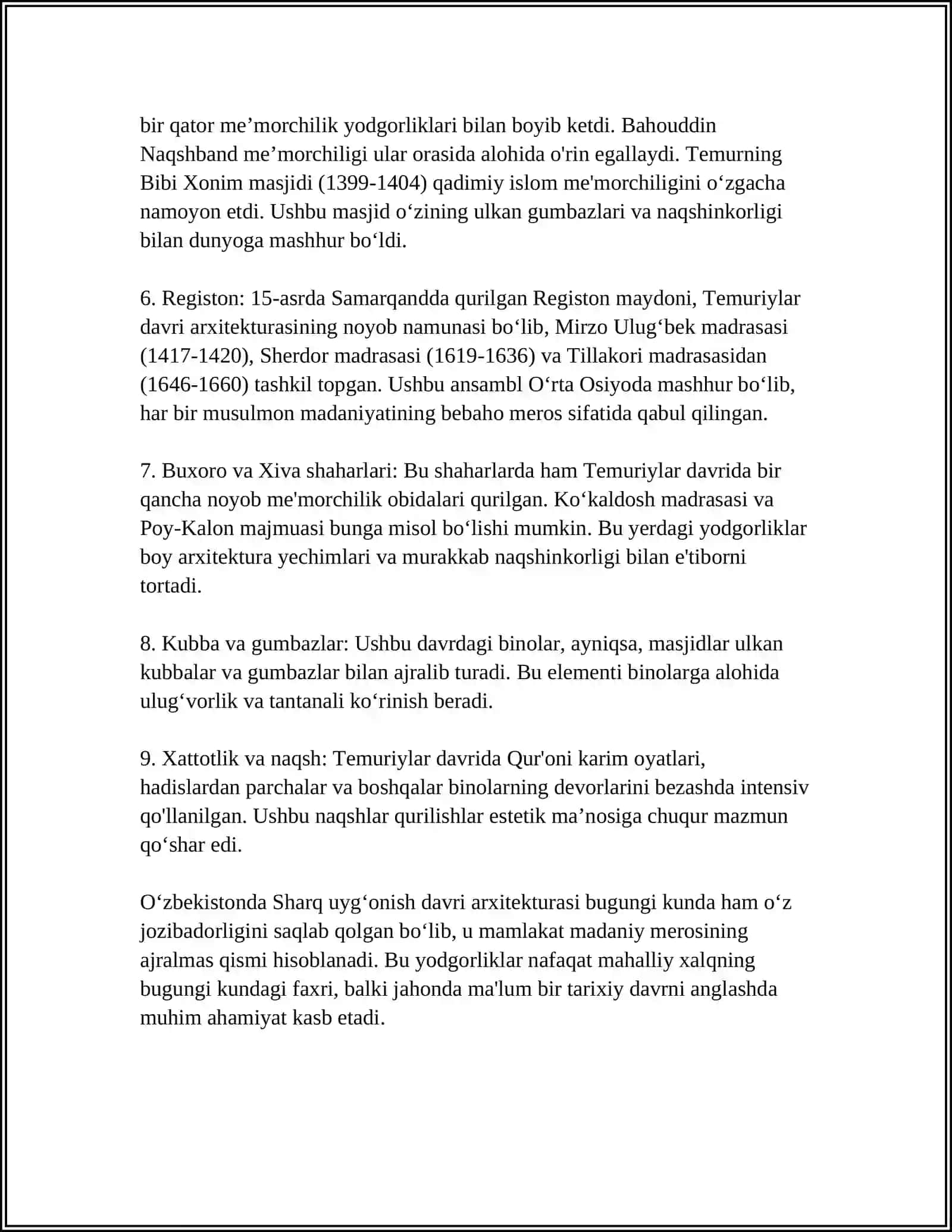 O‘ZBEKISTONDA SHARQ UYGONISH DAVRI ARXITIKTURASI VA SHAHARLARI 4