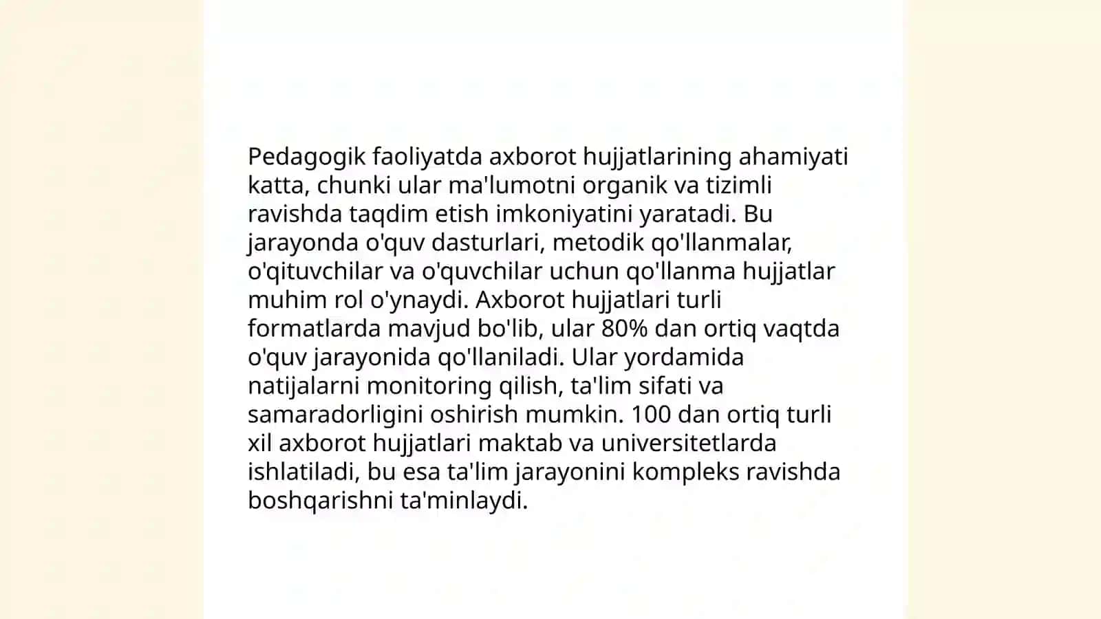 Pedagogik faoilyat bilan bogʻliq ma’lumot-axborot hujjatlari ustida ishlash 4