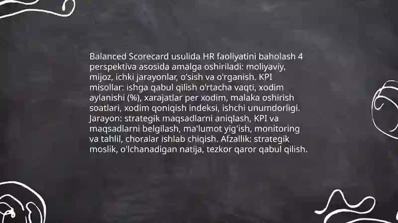 Inson resurslari faoliyati samaradorligini baholash yondashuvlari 4