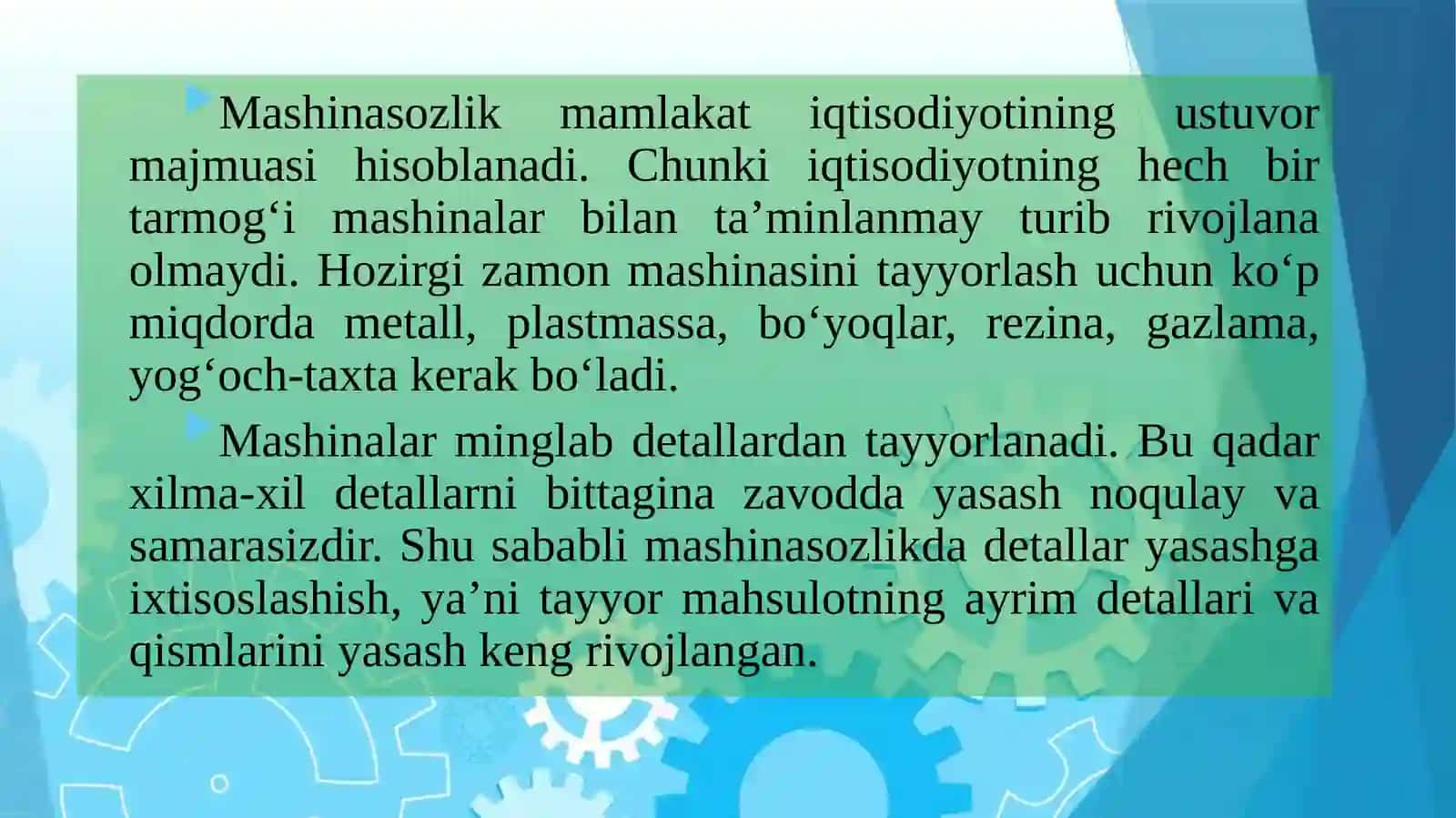Mashinasozlik va uning tarmoqlari 4