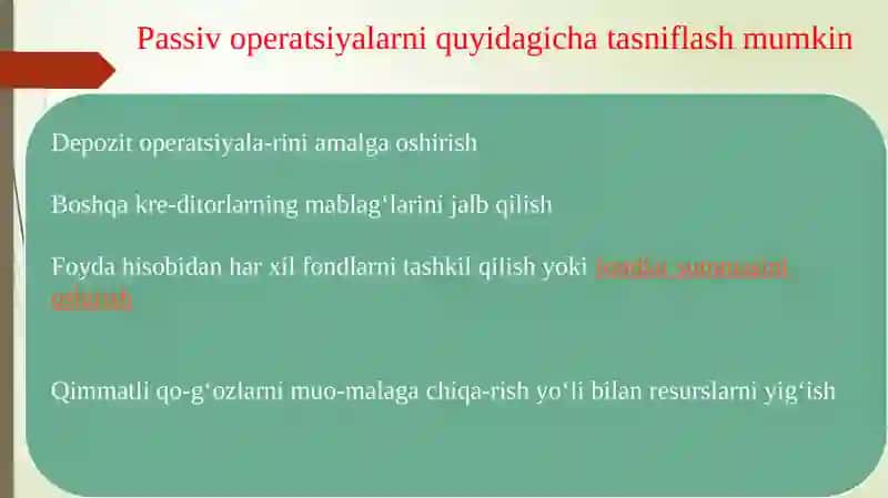 Tijoratbanklarining passiv operatsiyalari 4
