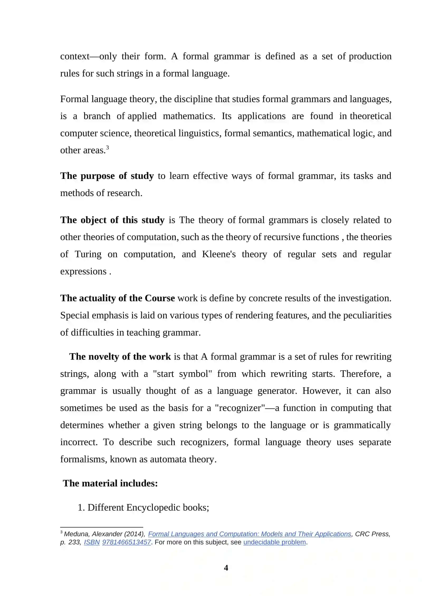 FORMAL GRAMMAR, ITS TASKS AND METHODS OF RESEARCH 4
