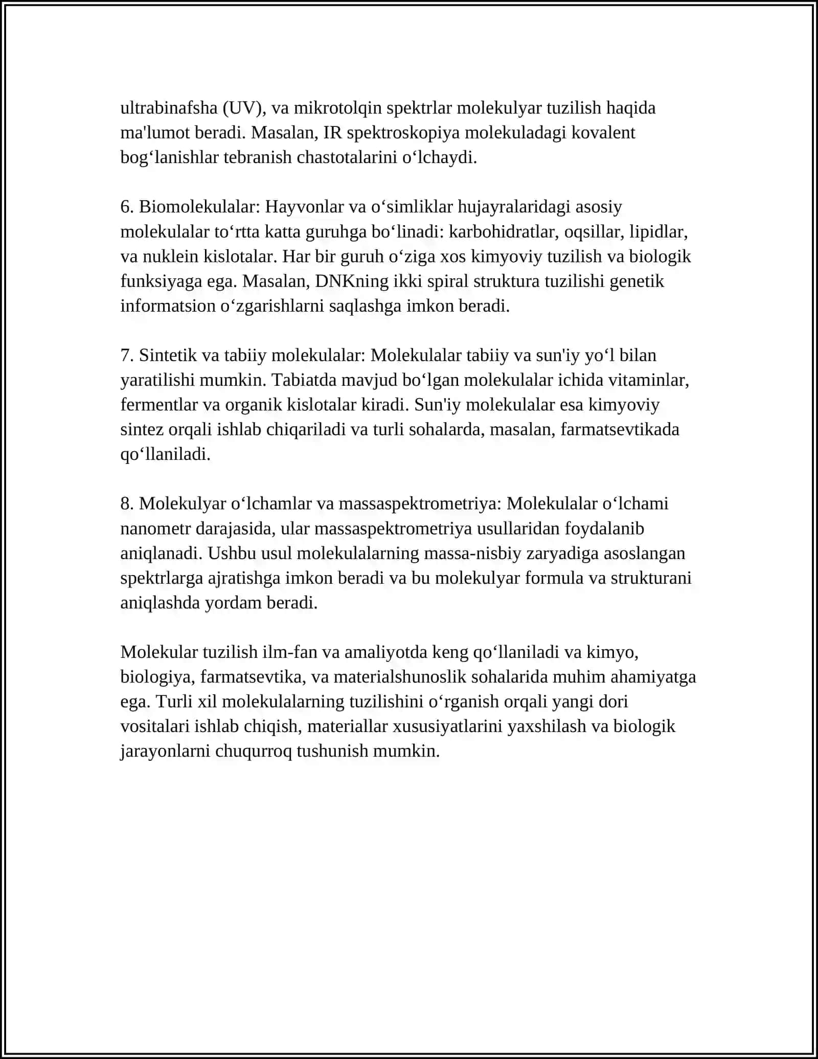 HAYOTNING MOLEKULYAR DARAJASI 4