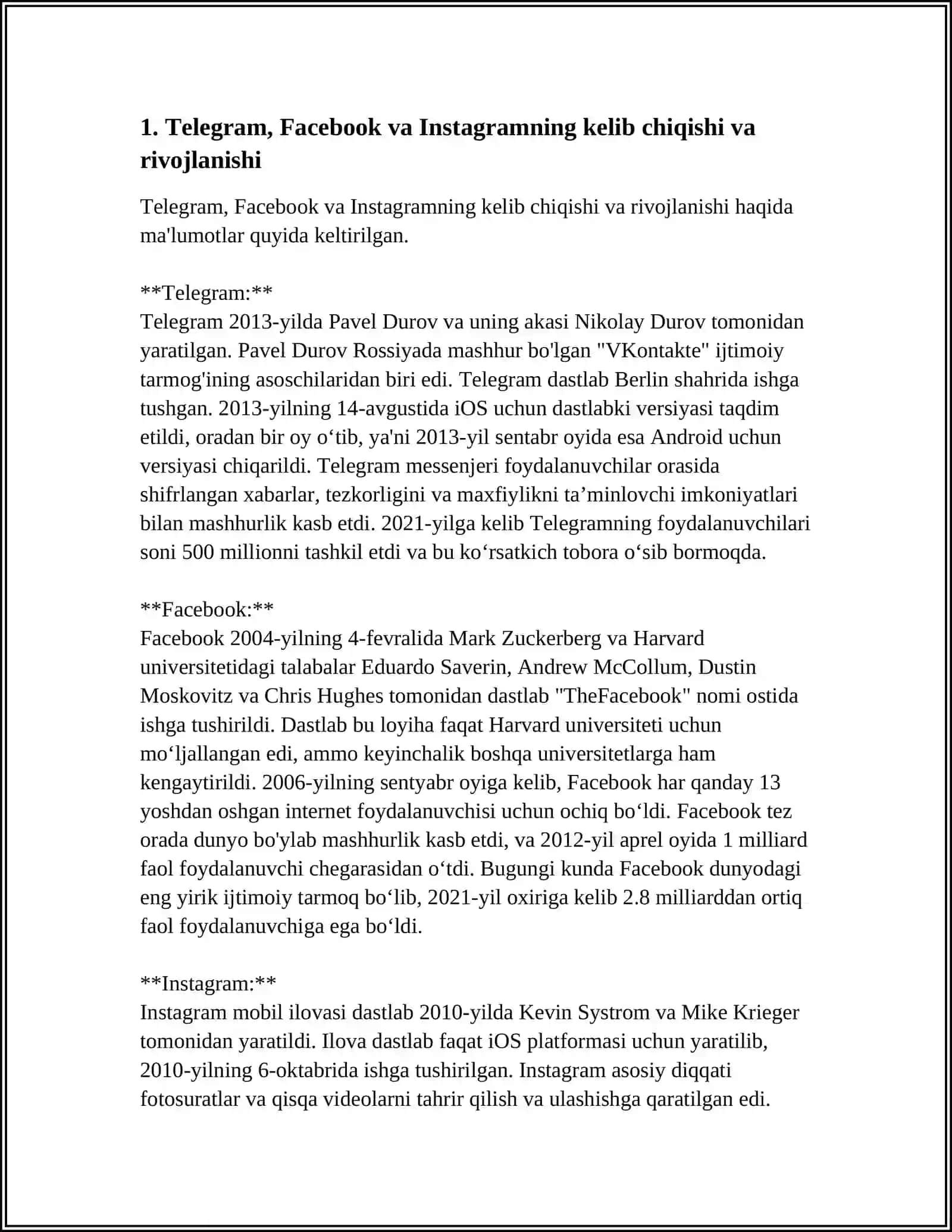 TELEGRAM, FASEBOOK, INSTAGRAMLARNI TUSHUNCHALARI VA QIYOSIY TAHLILI 4