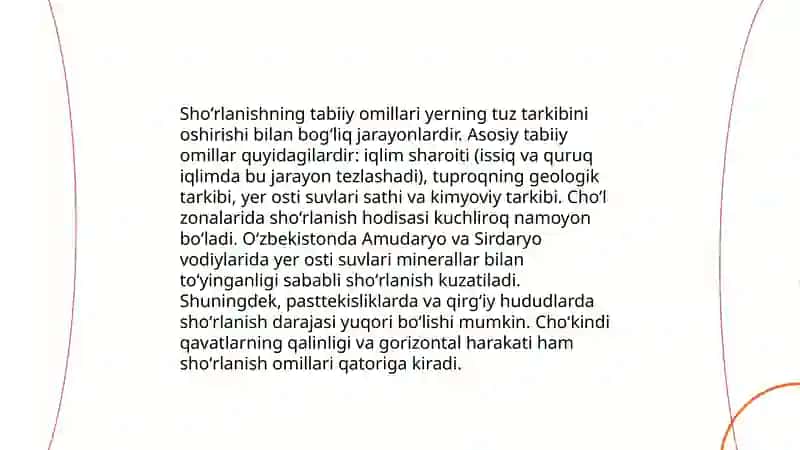 Tuproq shoʻrlanish jarayoni 4