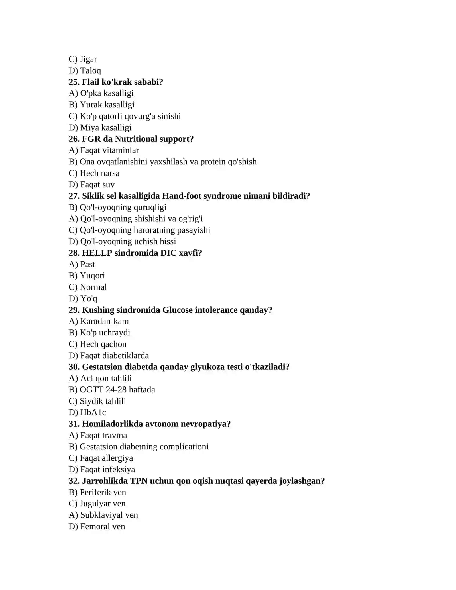 Shifokorlik testlari 4