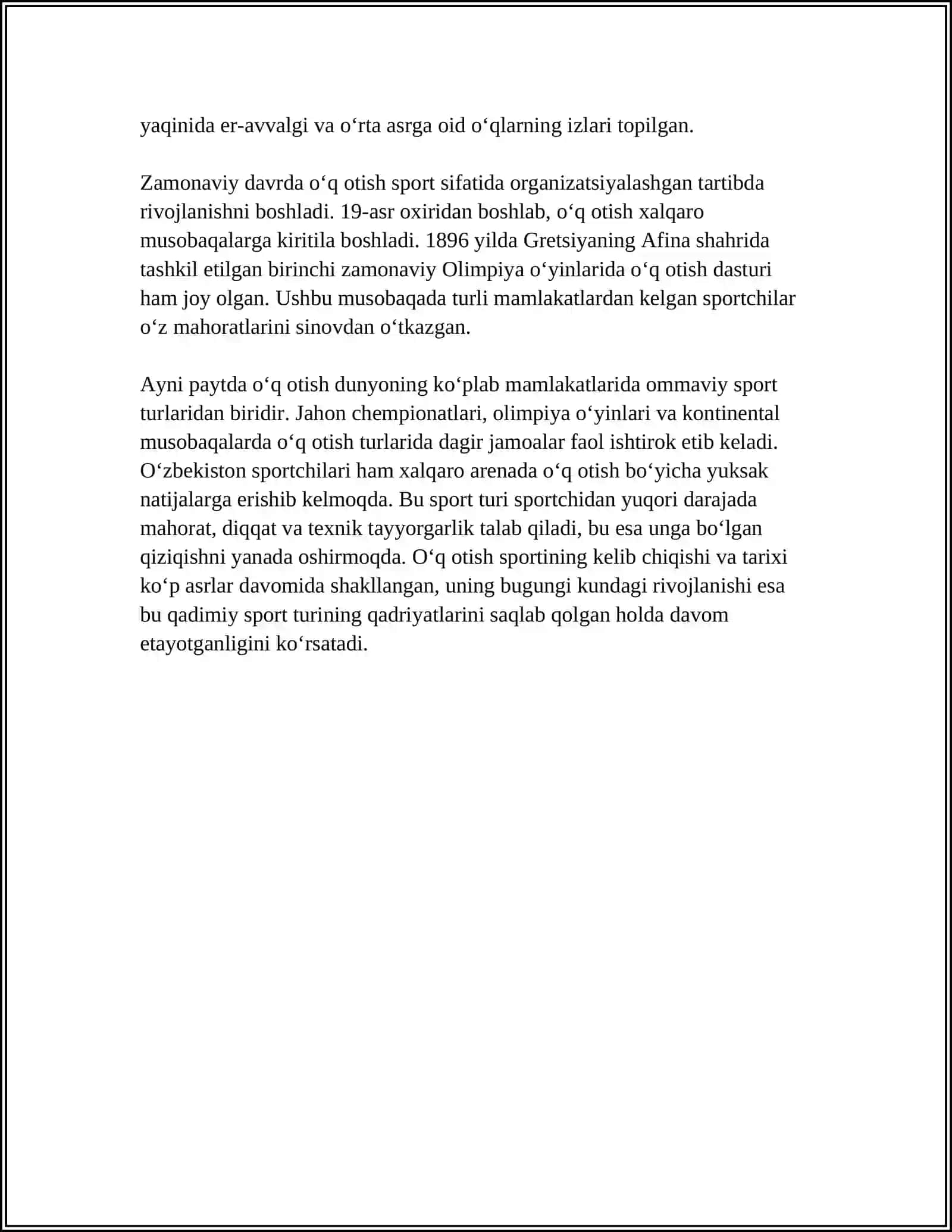 OʻQ OTISH SPORTINING RIVOJLANTIRISH TARIXI 4