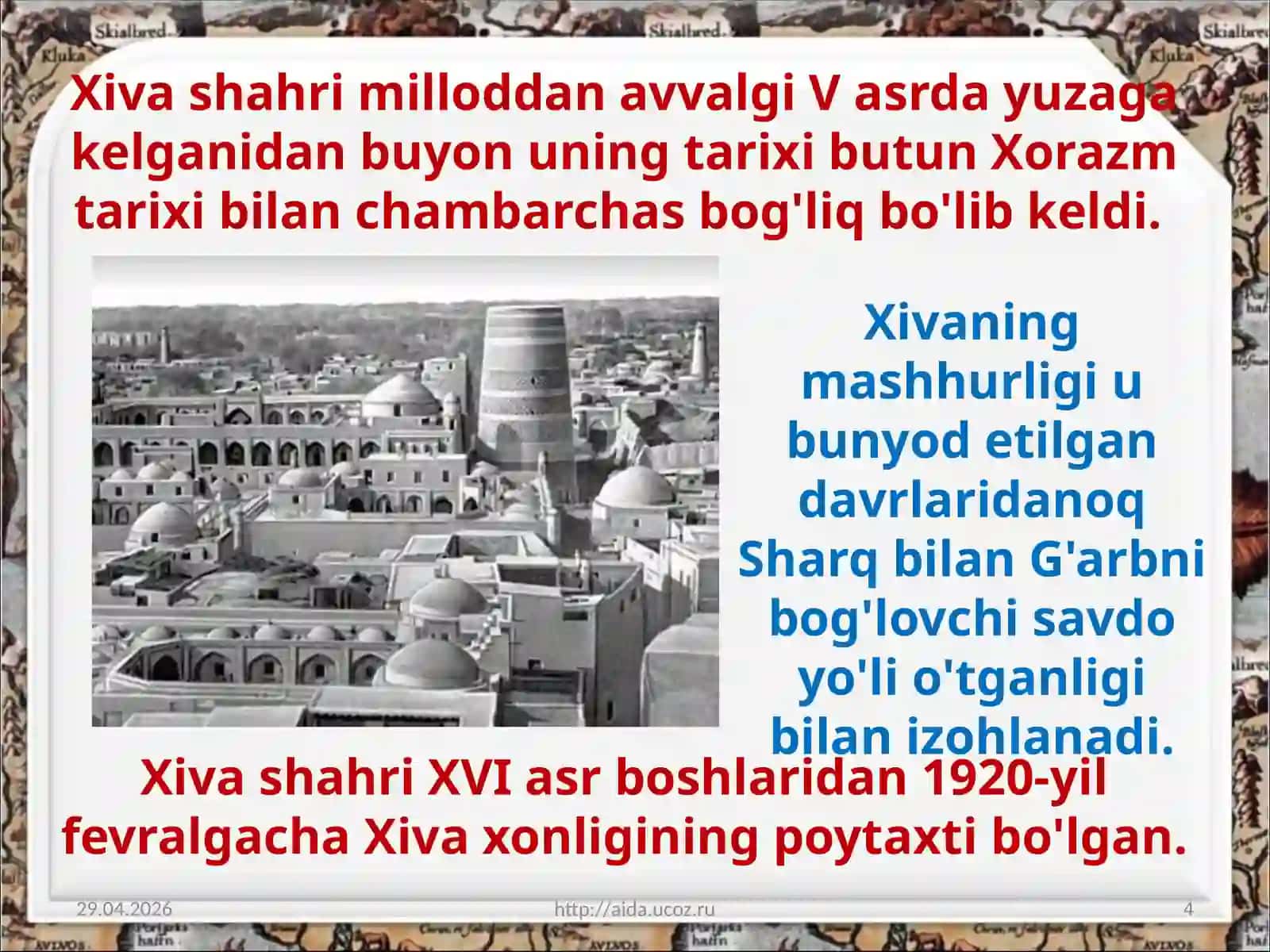 8-sinf O'zbekiston tarixi dars ishlanma. Xiva xonligining iqtisodiy va madaniy hayoti 4