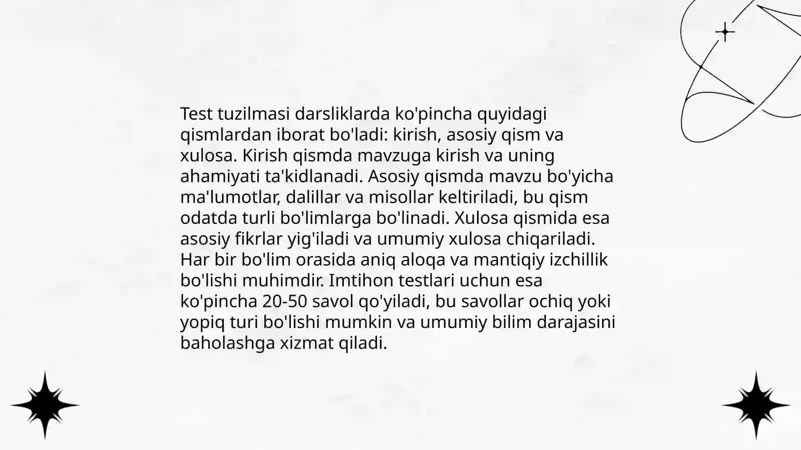 Testlarda qoyiladigan talablar 4