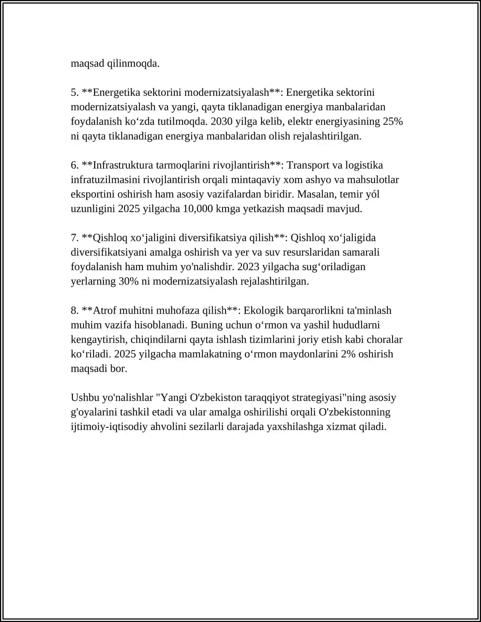 YANGI O'ZBEKISTONNING TARAQQIYOT STRATEGIYASINING MAZMUN MOHIYATI VA USTUVOR YO'NALISHLARI 4