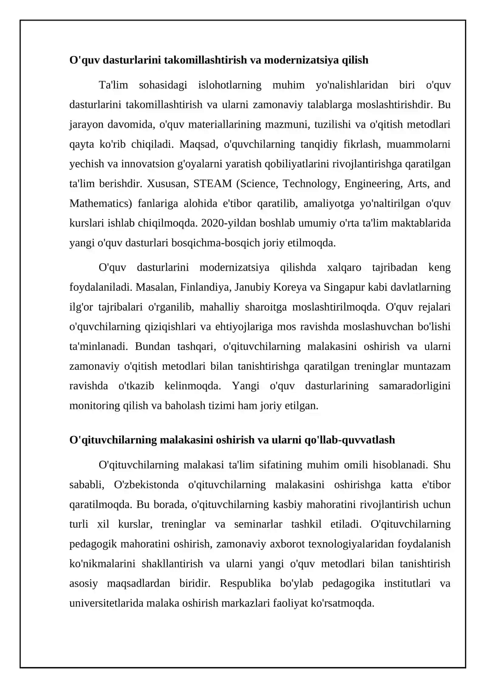 Oʻzbekiston respublikasida taʼlim sohasida amalga oshirilgan islohotlar 4