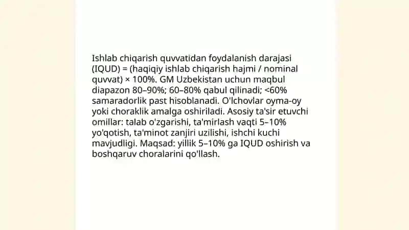 GM Uzbekiston ishlab chiqarish tahlili 4