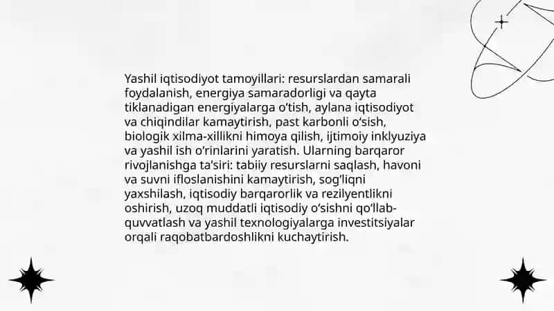 Barqaror iqtisodiy rivojlanishning mohiyati va taʼminlashda "yashil iqtisodiyot"ning oʻrni 4