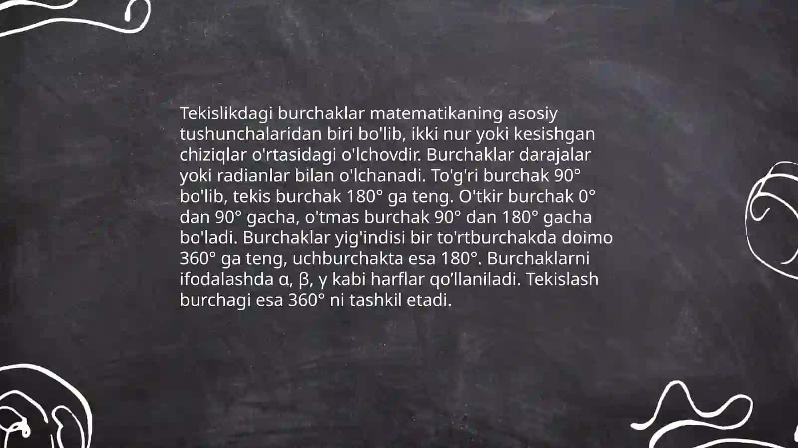 Burchak õlchovlari turlarini õrganish 4