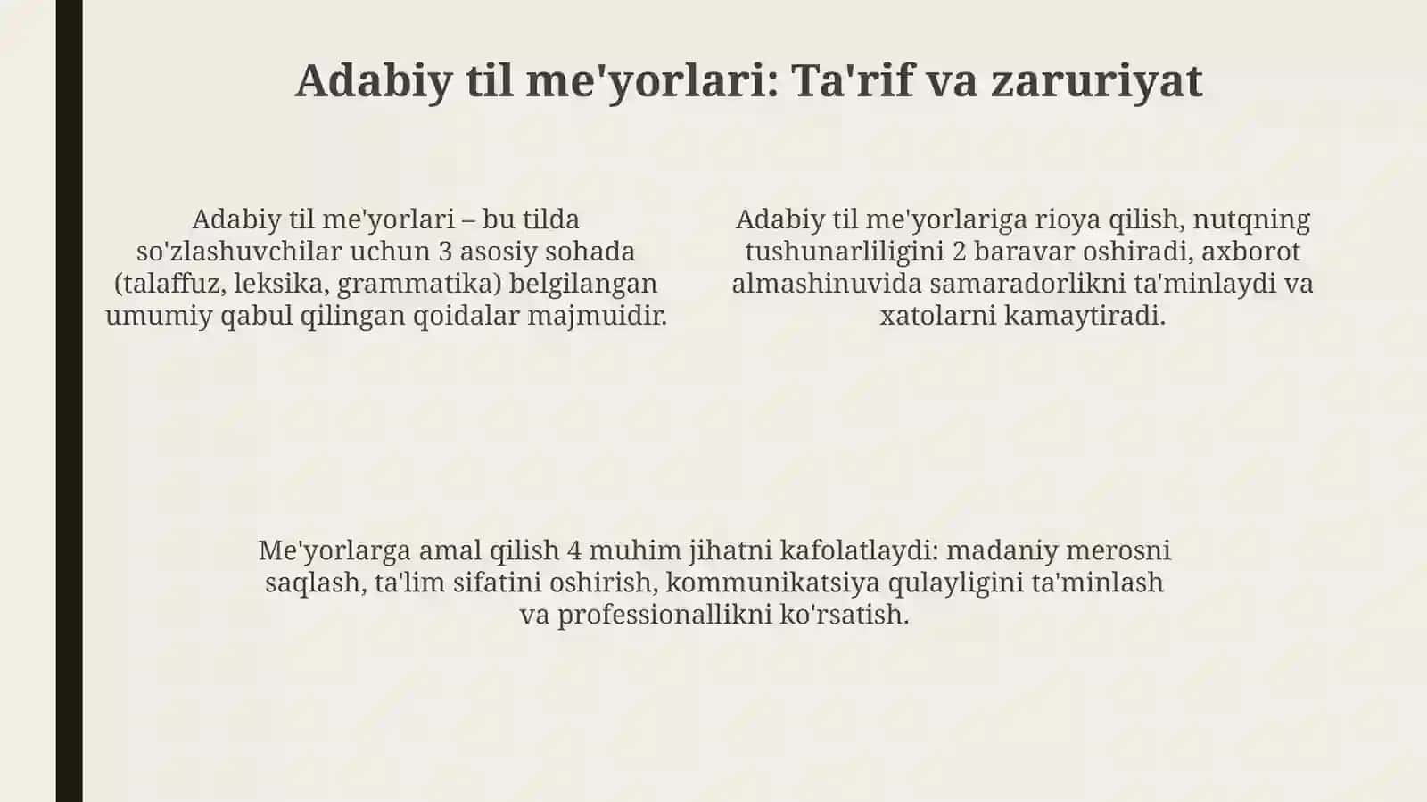 Ogʻzaki nutqda adabiy til me'yorlariiga amal qilish 4