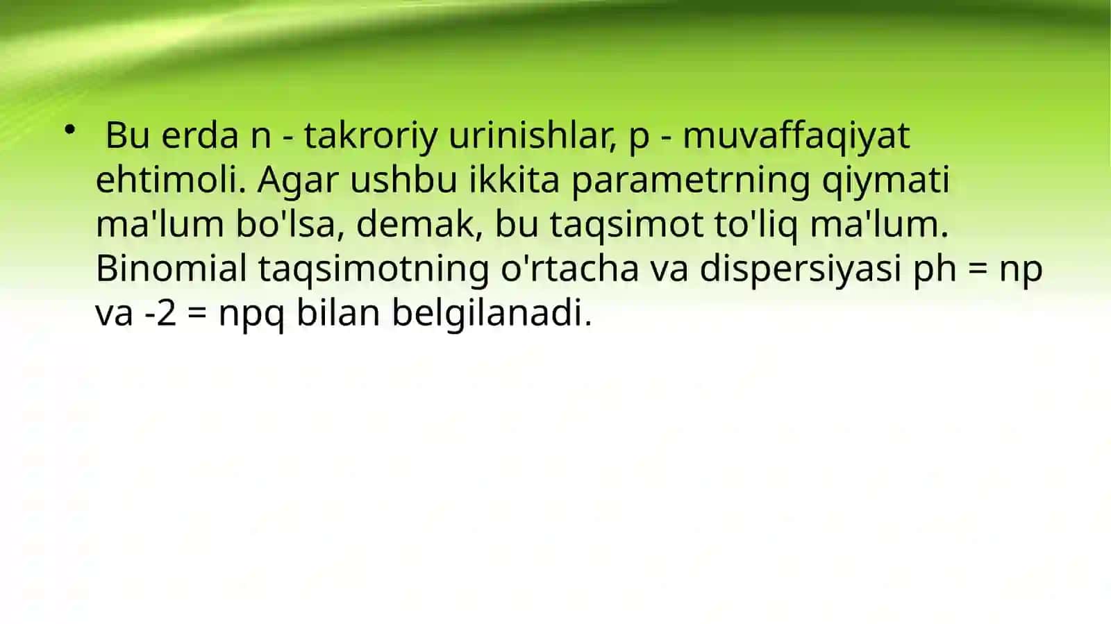 Binominal va Puasson taqsimot qonunlari 4