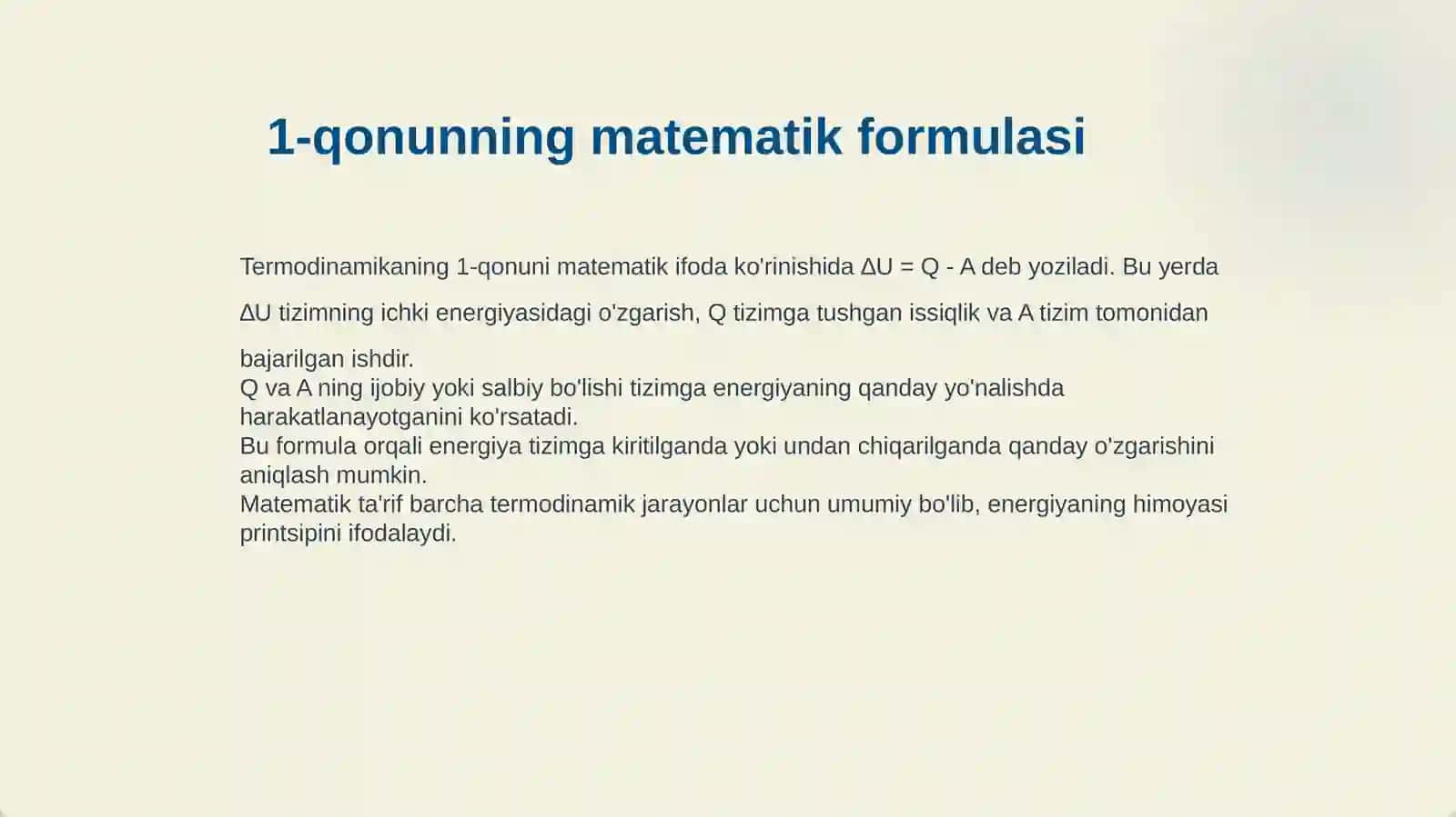 TERMODINAMIKANING 1-QONUNI.ICHKI ENERGIYA 4