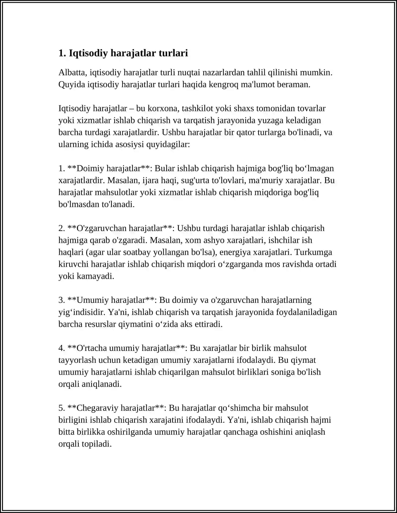IQTISODIY HARAJATLAR VA FOYDA 4