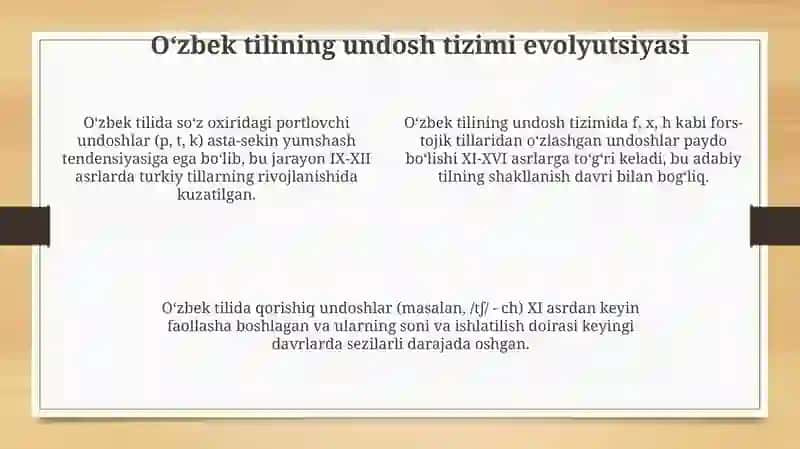 Oʻzbek tilining unlilar va undoshlar tizimi taraqqiyoti 4