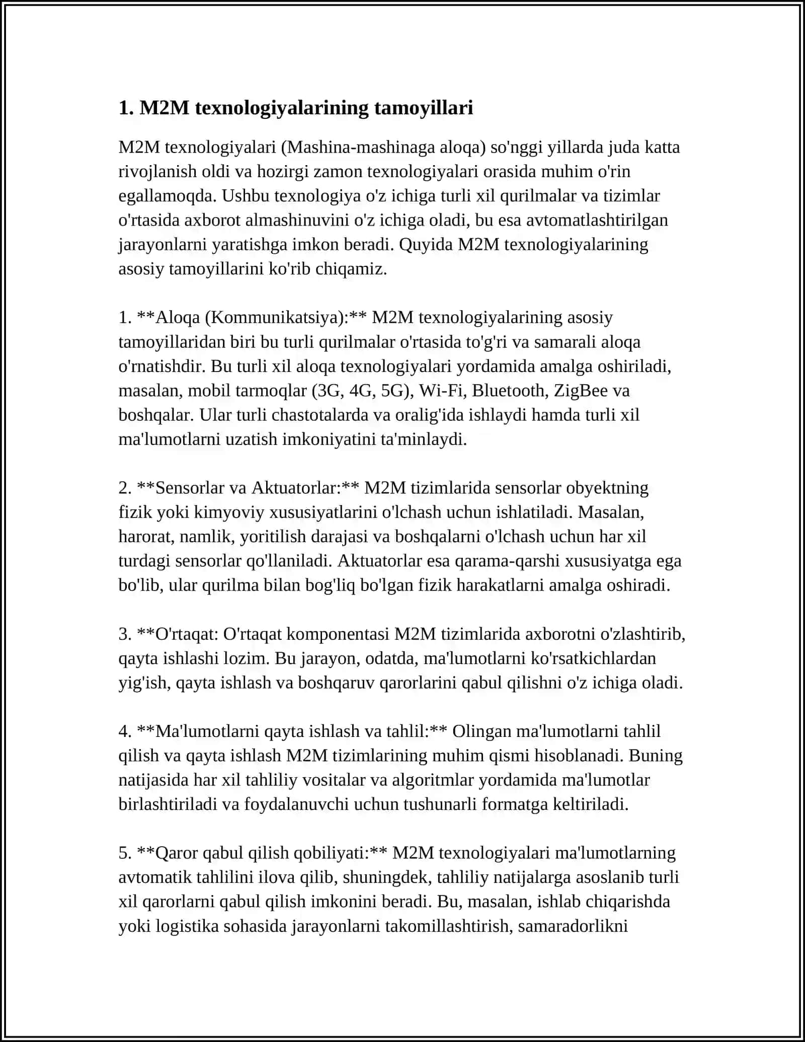 M2M TEXNOLOGIYASI- INTERNET ASHYOLARI ASOSI SIFATIDA 4