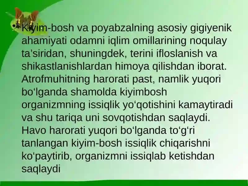 Kiyim-boshlar va oyoq kiyimlar gigiyenasi 4