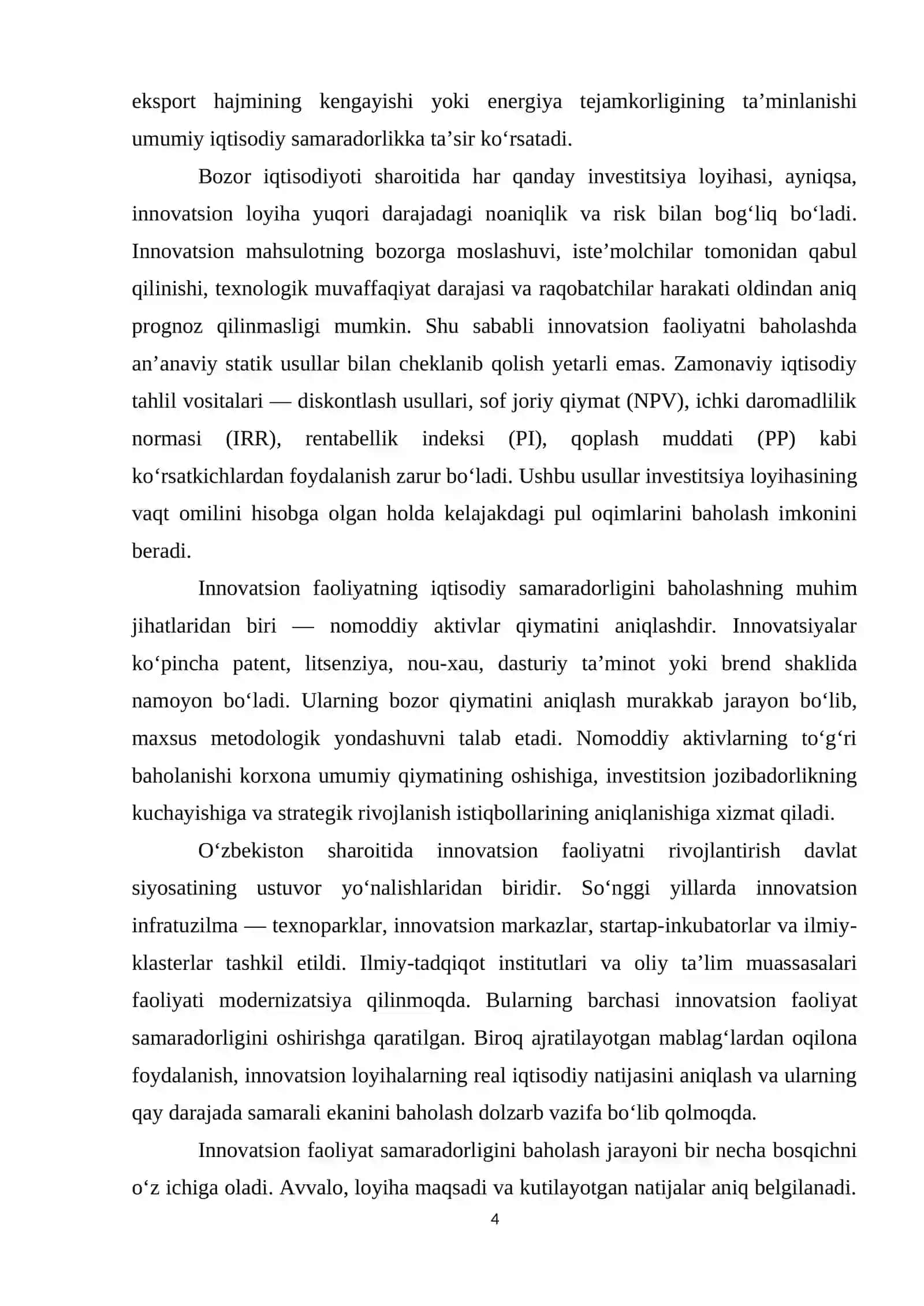 Innovatsion faoliyatning iqtisodiy samaradorligini baholash usullari 4