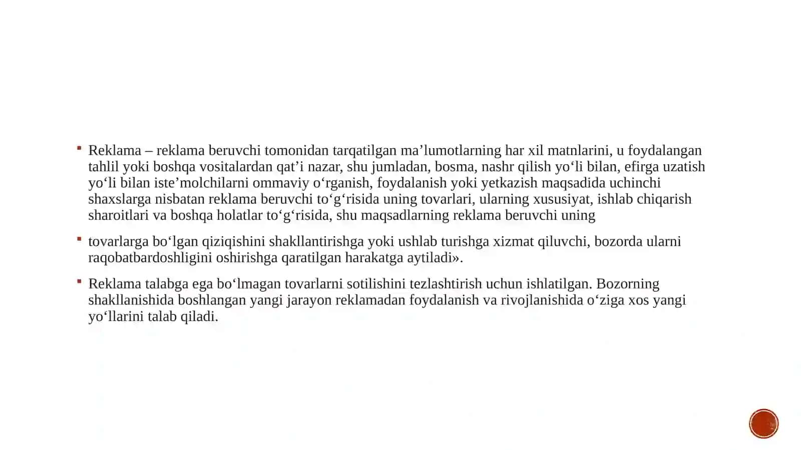 Reklamaning o’rni Marketingda 4