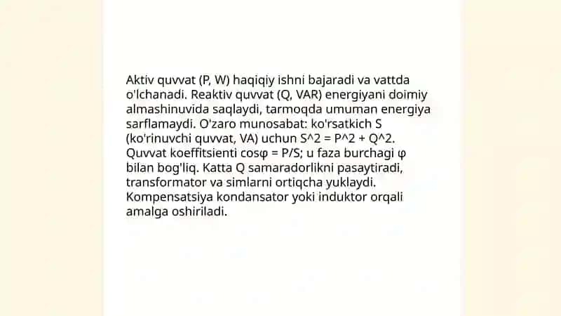 Quvvat koeffitsienti va uning ahamiyati 4