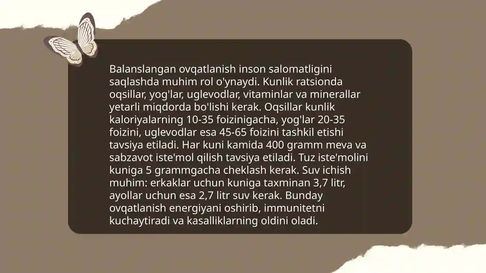 Ovqatlanish ratsioni 4