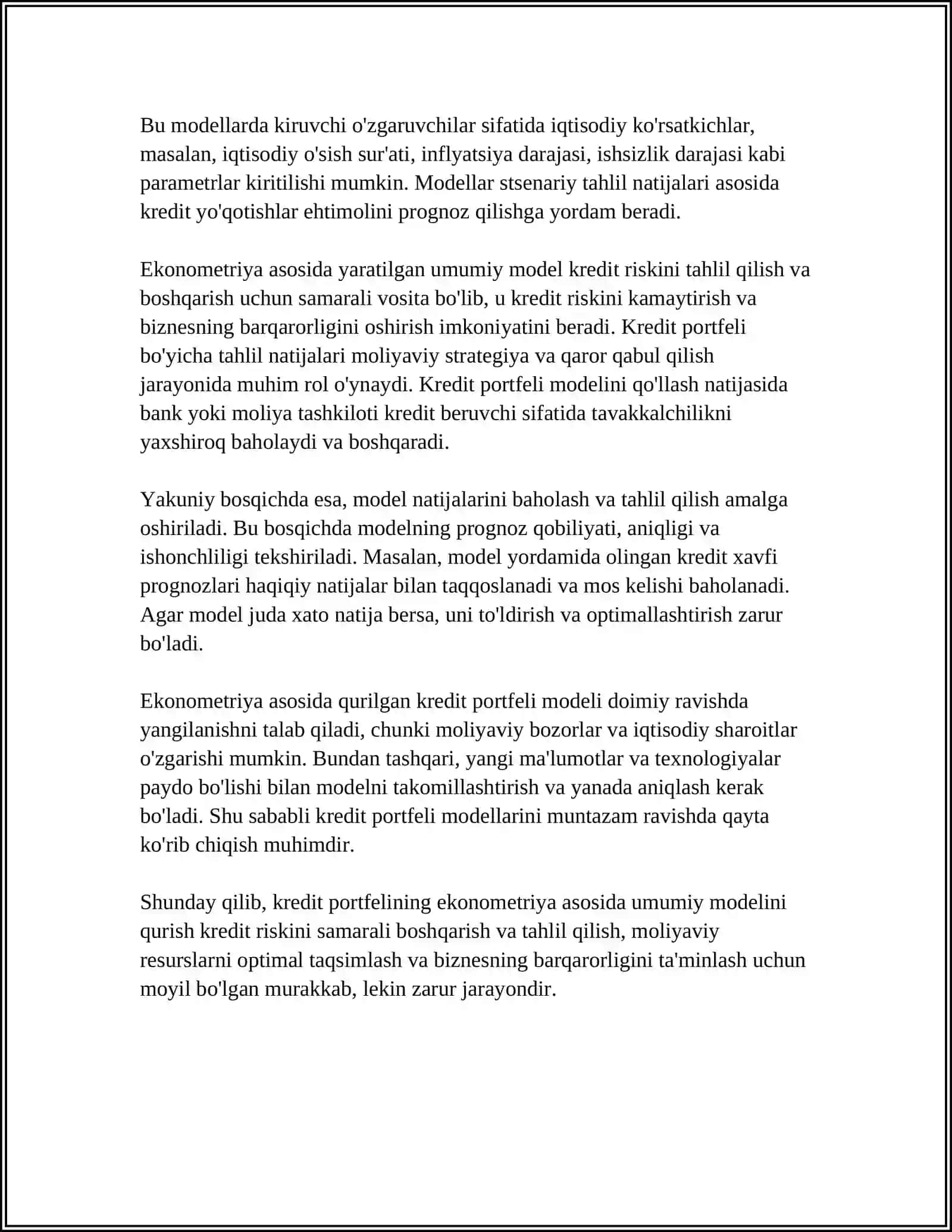 TIJORAT BANKLARINING KREDIT PORTFELINI EKONOMETRIK MODELLASHTIRISH 4