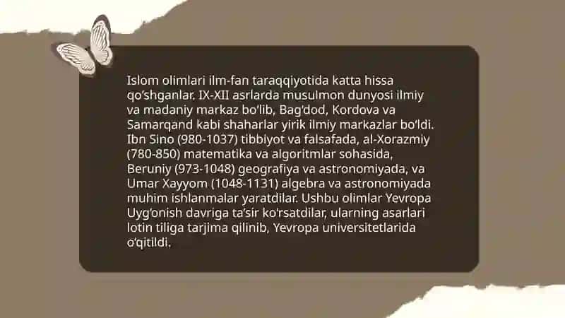 Islom dinining jahon svilizatsiyasida jivojidagi oʻrni 4